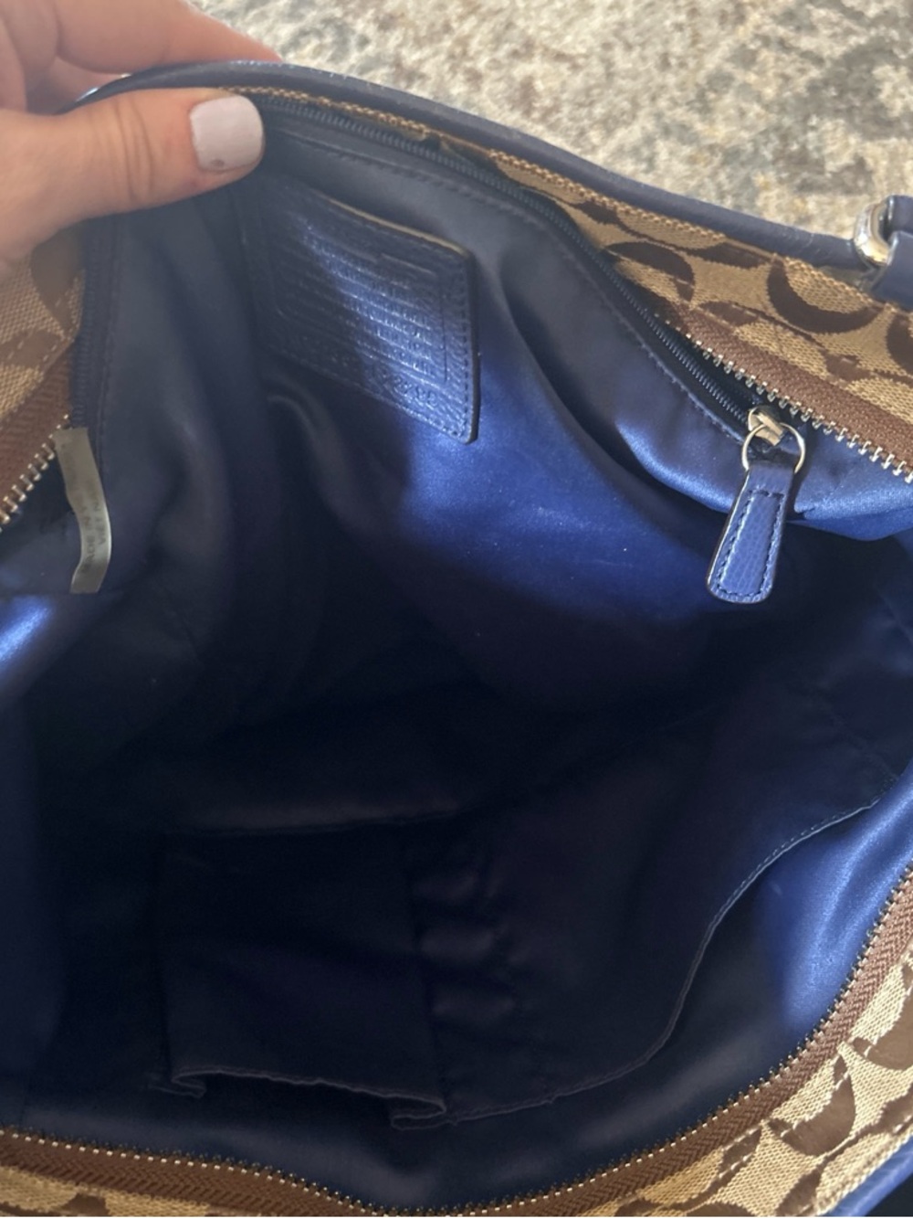 Coach Khaki Signature Canvas Tote with Navy Trim - Picture 4 of 4